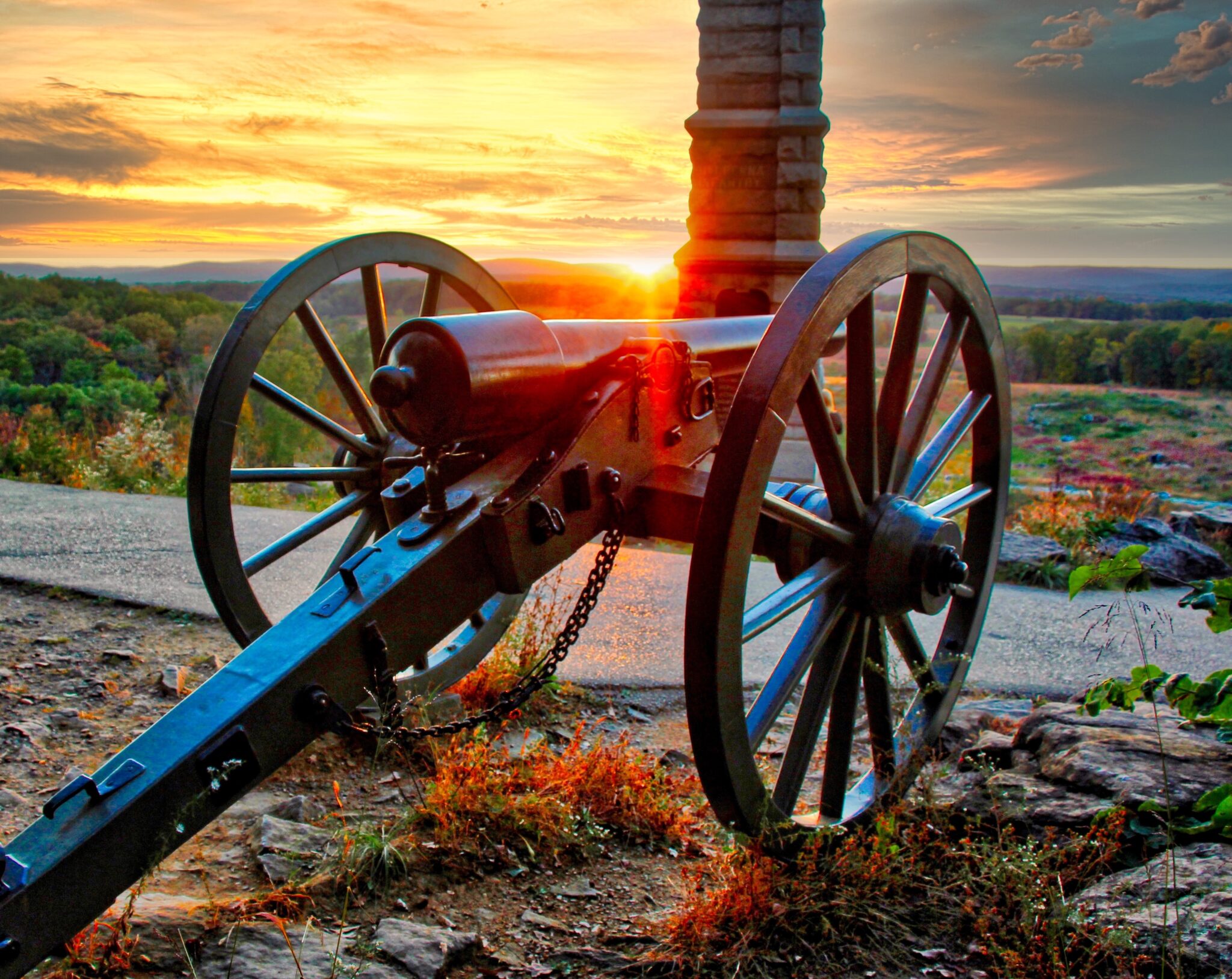 Civil war cannon during a sunset